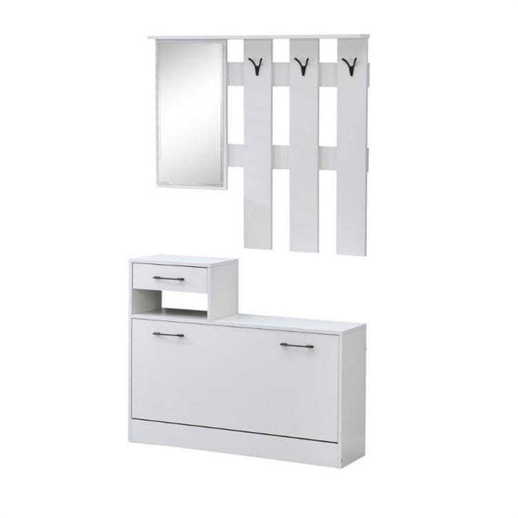 MOBILE INGRESSO CON SCARPIERA E APPENDIABITI CON SPECCHIO RUDOLF XL BIANCO