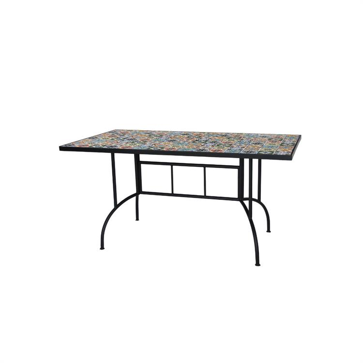 TAVOLO DA GIARDINO IN METALLO CON DECORAZIONE MOSAICO - FLOWER 150X80 CM