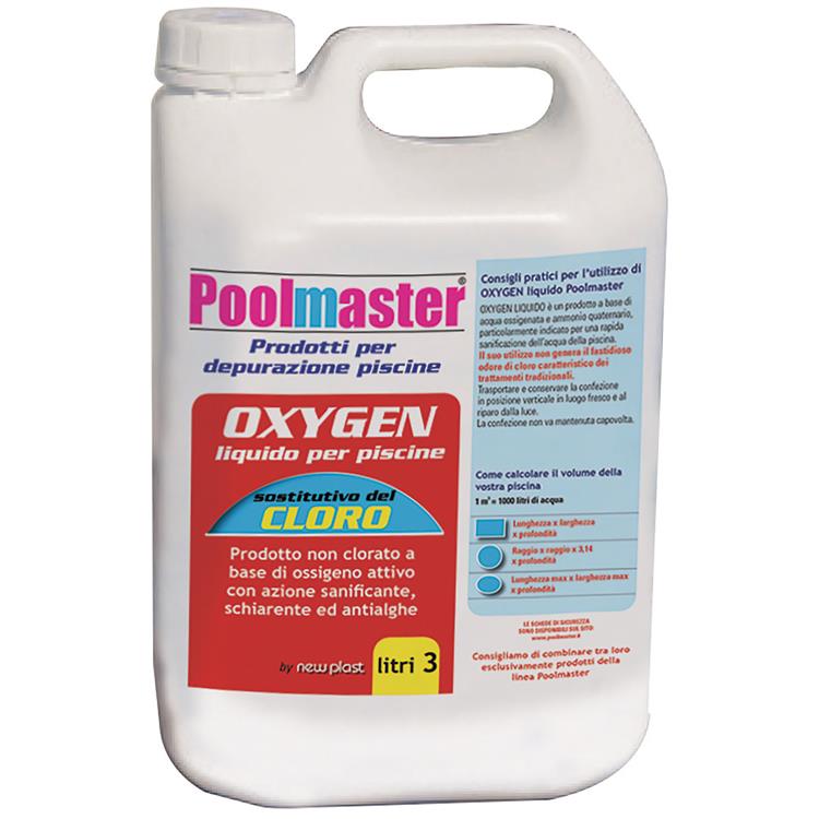 OXYGEN LIQUIDO PER SANIFICARE E DISINFETTARE ACQUA PISCINA 3 LITRI