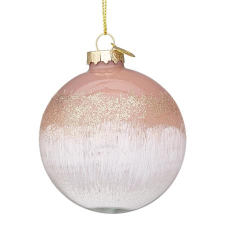 palla di natale in vetro rosa e bianco diametro 8 cm singola