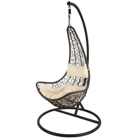 poltrona sospesa da giardino aperta in rattan sintetico con cuscino nero ecru verdelook