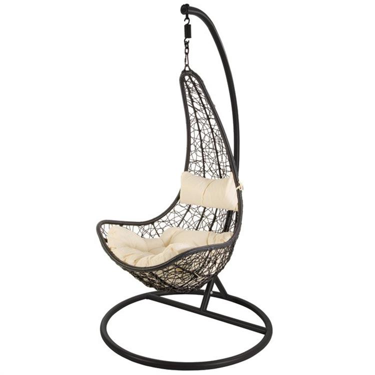 POLTRONA SOSPESA DA GIARDINO APERTA IN RATTAN SINTETICO CON CUSCINO - NERO - ECRU - VERDELOOK