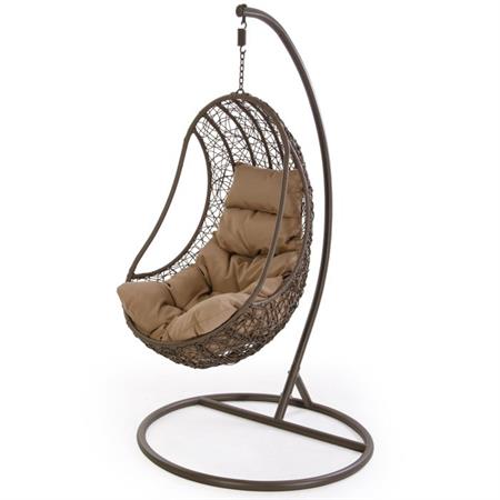 poltrona sospesa da giardino in rattan sintetico con cuscino marrone beige verdelook