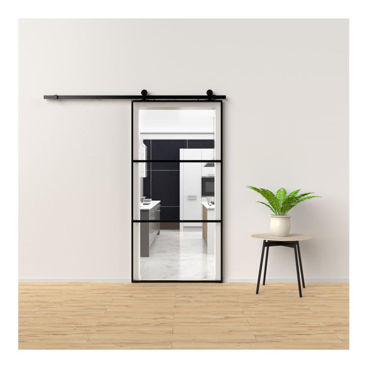 PORTA SCORREVOLE CON VETRO TRASPARENTE - 3 SEZIONI - CORNICE NERA