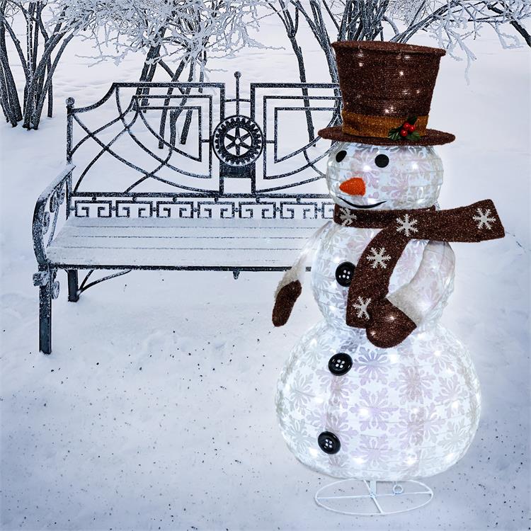 PUPAZZO DI NEVE LUMINOSO 3D H90 CM - RIPIEGABILE SALVASPAZIO - 90 LED SERIE FFB BIANCO