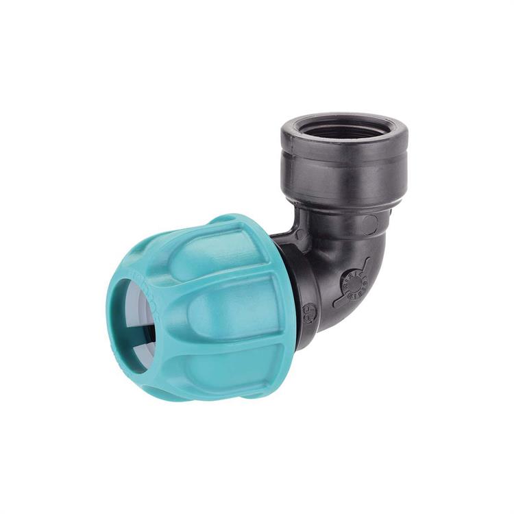 RACCORDO A GOMITO DIAMETRO 25 MM. FILETTO ¾ F”  PER COLLEGARE UN MICROIRRIGATORE A SCOMPARSA A FINE LINEA