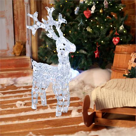 renna natalizia luminosa 3d 70 cm con cristalli in acrilico 100 led bianco freddo
