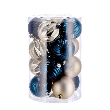 set 16 palline di natale oro e blu diametro 8 cm