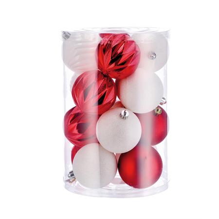 set 16 palline di natale bianco e rosso diametro 8 cm