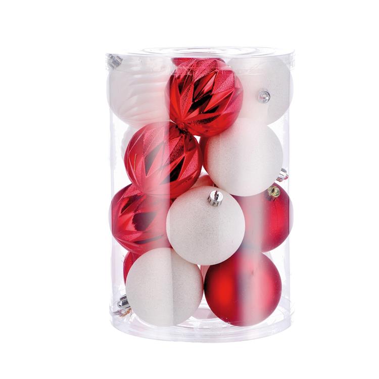 SET 16 PALLINE DI NATALE BIANCO E ROSSO - ø8 CM