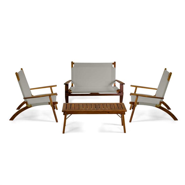 SALOTTO DA GIARDINO IN LEGNO - SET TAVOLO E POLTRONE - DIANE - ECRU