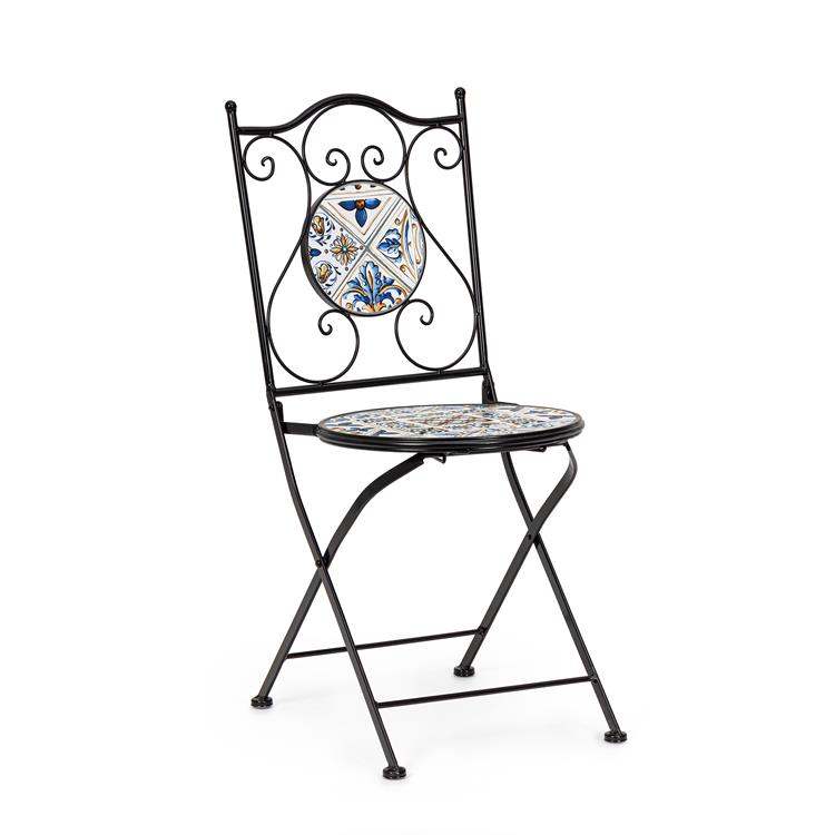 SEDIA DA GIARDINO PIEGHEVOLE CON DECORAZIONE IN CERAMICA - MYKONOS