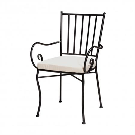 sedia da giardino in metallo ortigia con braccioli e cuscino