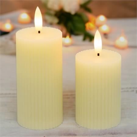 set 2 candela cilindrica 3df a coste ribbed 5cm h