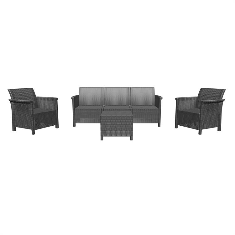 SALOTTO DA GIARDINO - DOLCEFARNIENTE - SET TAVOLO, POLTRONE E DIVANO 3 POSTI - ANTRACITE