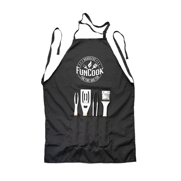 SET ACCESSORI BARBECUE CON GREMBIULE - 5 PEZZI