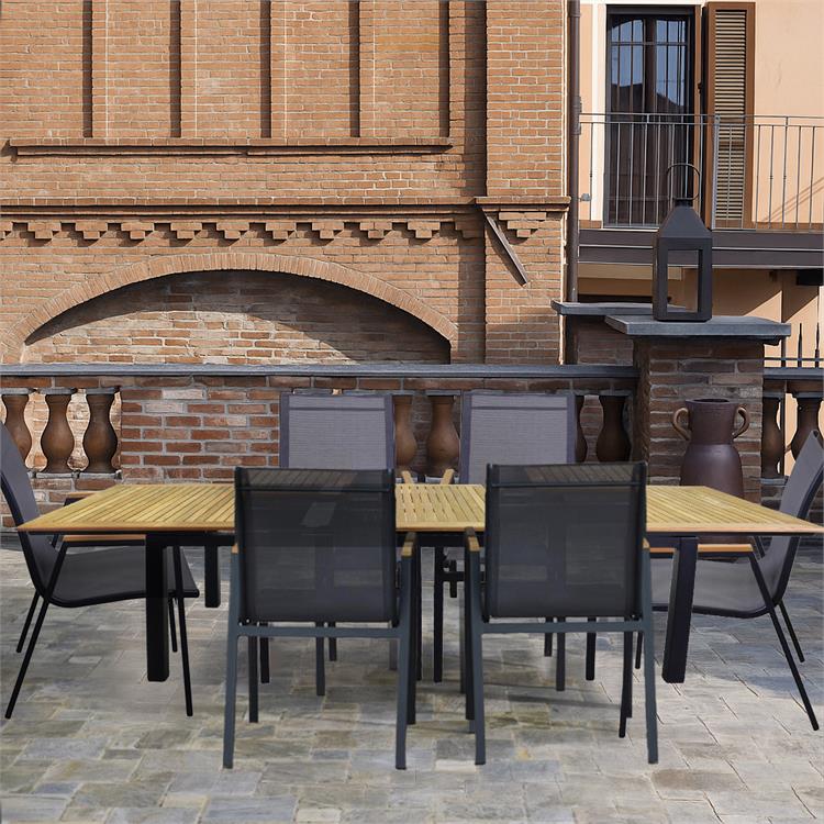 SET TAVOLO E SEDIE DA GIARDINO IN ALLUMINIO IDAHO PLUS - TAVOLO ALLUNGABILE 180-240 CM CON 6 SEDIE