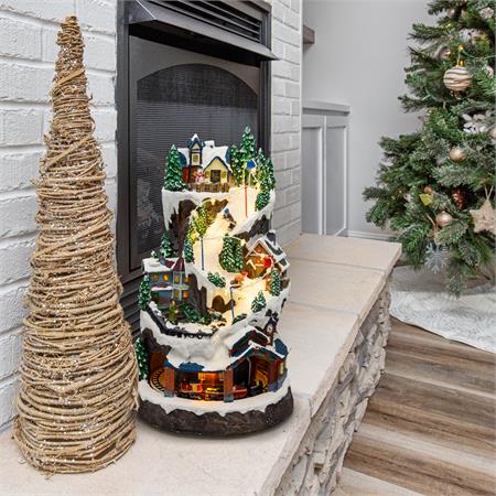 villaggio di natale in movimento con sciatori trenino in galleria luci led e musiche