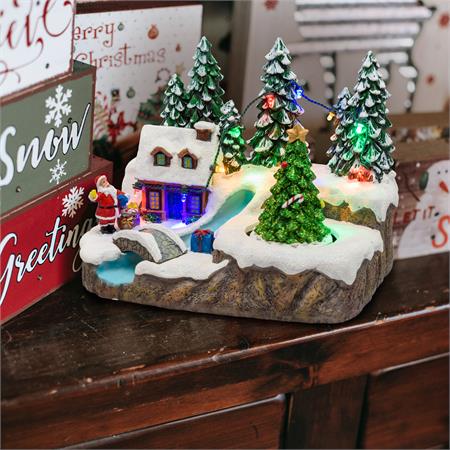 villaggio natalizio con ruscello ponte e albero rotante a led con musicah15cmdecorazione di natale luminosa